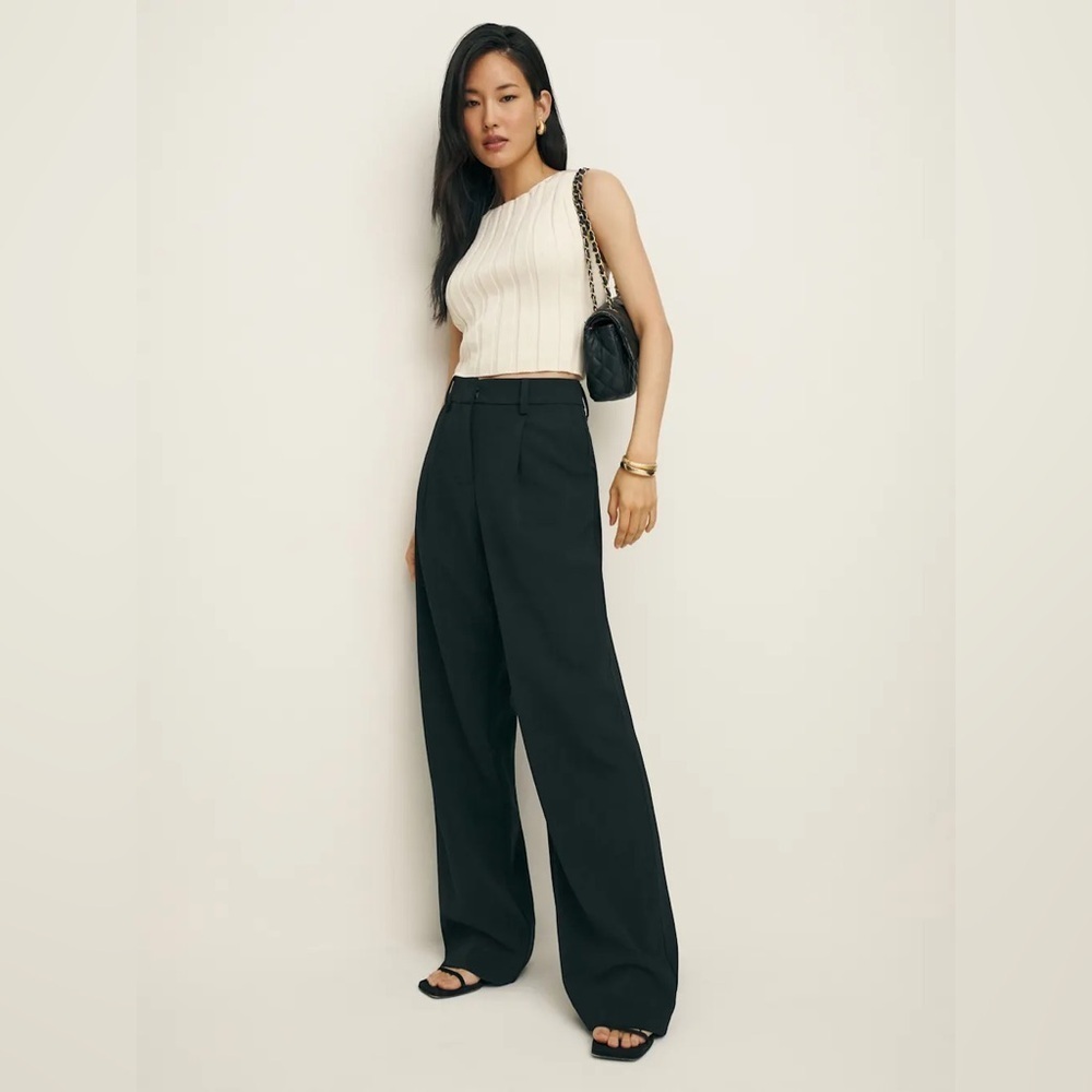 Reformation Alex Mid Rise Trouser Pants Black Relaxed Wide Leg NWT Size 12